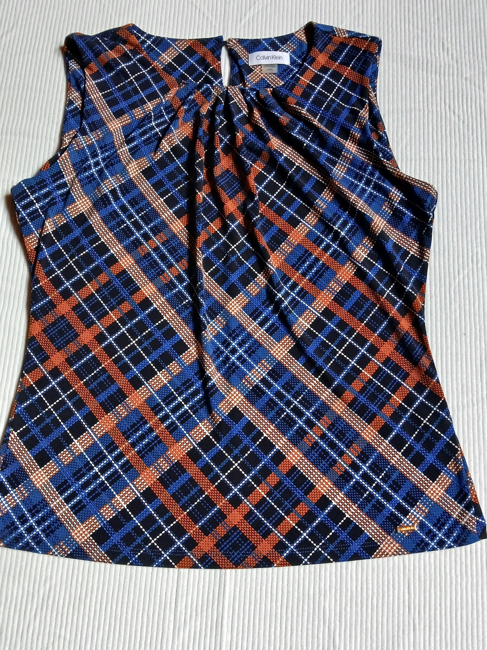 Calvin Klein Women's Sleeveless Plaid Top Size Large New Without Tags